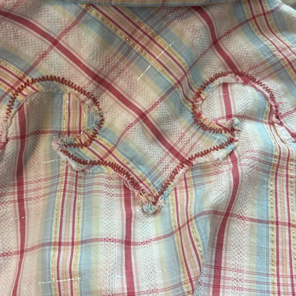 Ariat Woman’s Pastel Plaid Pearl Snap Western Shirt Embroidered Raw Hem Size XL - Picture 5 of 7